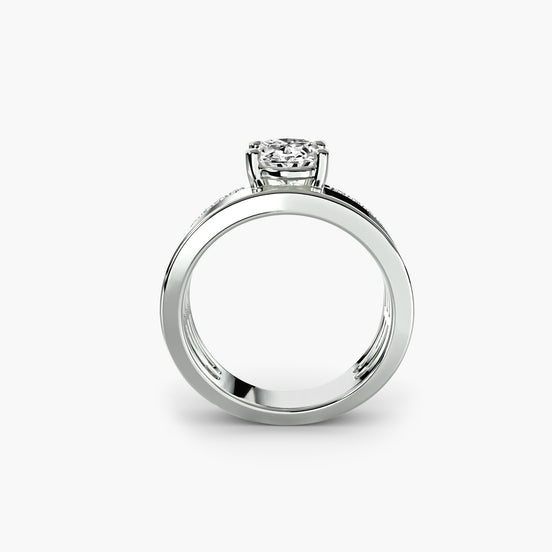 Wide Band Solitaire with Pavé Band